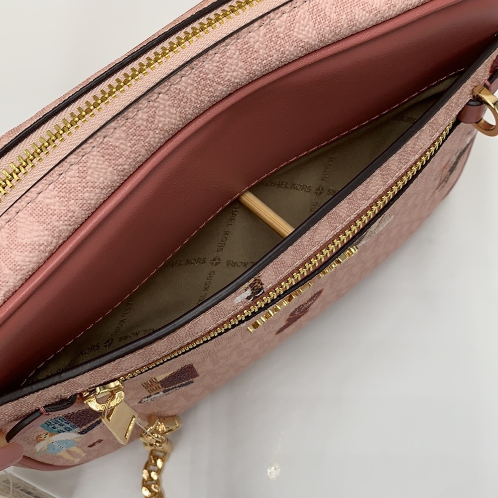 MICHAEL KORS JET SET GIRLS LARGE EAST WEST ZIP PACKED CHAIN XBODY DK POW… - Picture 10 of 16